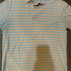 Peter Millar orange and Blue summer comfort Striped Polo Shirt - men’s large